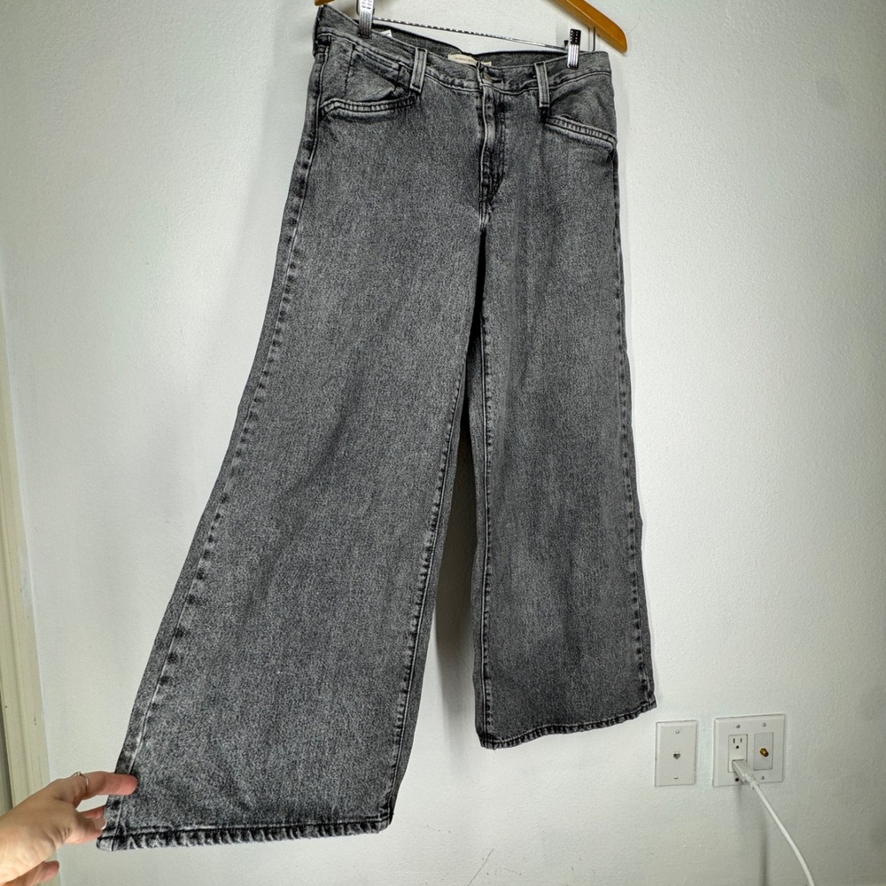 Levis 94 Baggy Wide Leg Jeans Washed Black Grey Acid Wash 29 Womens 90s Retro